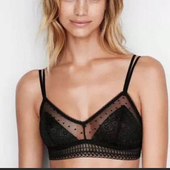 Victoria’s Secret mesh & dot sexy bralette bra black - Picture 1 of 7